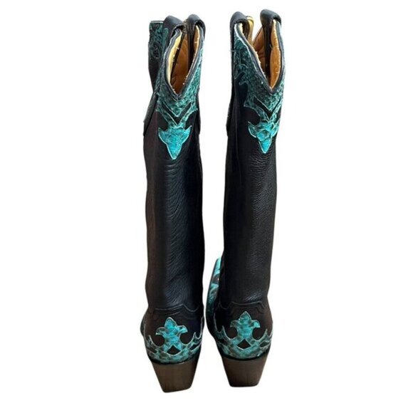 Old Gringo Black Leather Snip Toe Snake Skin Outlay Cowboy Boot Women Size  7B - Picture 5 of 12